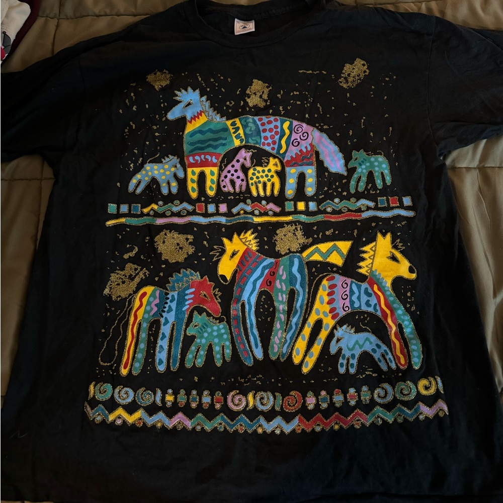 Vintage Single Stitch Delta Tag Primitive Horses Tshirt XL